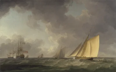 Cutter Close Hauled in a Fresh Breeze, with Other Shipping